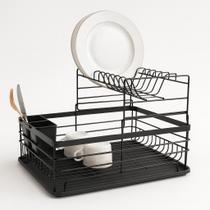 Escorredor de Louça Preto Fosco 2 Andares Grande Capacidade Bandeja Coletora PortaTalheres WESTING by BSMIX