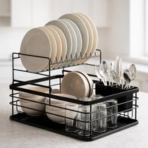 Escorredor de Louça Preto Fosco 2 Andares Grande Capacidade e Estrutura Reforçada WESTING by BSMIX