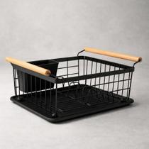 Escorredor de Louça Preto Fosco com Alças de Madeira Design Minimalista, Estável e Elegante WESTING by BSMIX