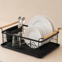 Escorredor de Louça Preto Fosco com Alças de Madeira Organização Elegante e Uso Diário WESTING by BSMIX Escorredor de Louça Preto Fosco com Alças de Madeira Organização Elegante e Uso Diário WESTING by BSMIX