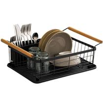 Escorredor de Louça Preto Fosco com Alças de Madeira Organização Funcional e Estabilidade no Uso Diário WESTING by BSMIX