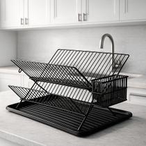 Escorredor de Louça Preto Fosco Dobrável com Bandeja Coletora Organização Prática para o Dia a Dia WESTING by BSMIX