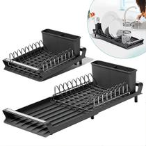 Escorredor De Louça Preto Inox Com Bandeja Desmontavel Extensível Porta Talheres - Mimo Style