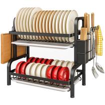 Escorredor de Louça Preto para 16 Pratos com Bandeja Coletora Preto 2 Andares Cozinha Gourmet Aço Yab Escorredor de Louça Preto para 16 Pratos com Bandeja Coletora Preto 2 Andares Cozinha Gourmet Aço Yab