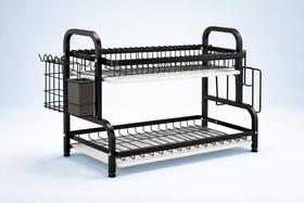 Escorredor De Louça Preto Para Pia Com 2 Andares Para 17 Pratos Copos E Talheres Em Aço Inox