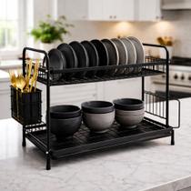 Escorredor De Louça Profissional Em Inox Com Capacidade para 15 Pratos Copos e Porta Talheres Preto