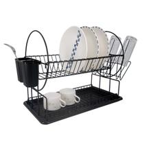 Escorredor de Louça Resistente Paris Preto, 2 Andares, Capacidade para 19 Pratos com Porta Talheres e Bandeja Coletora Removível Westing By BMSIX