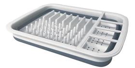 Escorredor De Louça Retrátil Silicone Branco/Cinza - Top Total