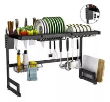 Escorredor de Louça Suspenso 85cm em Aço Inoxidável Preto Para a Cozinha