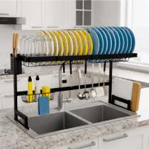 Escorredor de Louça Suspenso 85cm Organizador Modular 24 Pratos com Ganchos, Porta Copos e Talheres