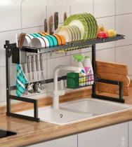Escorredor de Louça Suspenso 85cm Preto luxuoso- de Cozinha em Aço Inoxidável para Pratos