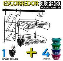 Escorredor de Louça Suspenso c/ Porta Talher Organizador Pia Porta Copos Pratos Para Cozinha Barra Modular Aço