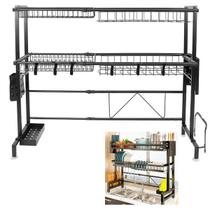 Escorredor de Louça Suspenso Modular 2 Andares Pia Bancada Cozinha Comprimento Ajustavel Utensilios Prato Copo Prateleira Gancho Organizaçao Multiuso