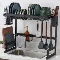 Escorredor De Louça Suspenso Pia 65cm Rack Cozinha Ferro 2 Níveis Organizador Premium Ventosa Strong