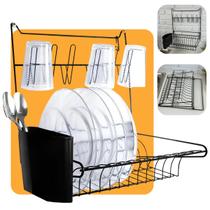 Escorredor De Louças 10 Pratos Com Suporte para Talheres E Copos Suspenso Parede Preto Escorredor De Louças 10 Pratos Com Suporte para Talheres E Copos Suspenso Parede Preto