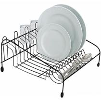Escorredor de Louças 12 Pratos 4 Copos Talheres Preto Organize Bancada de Cozinha Utimil