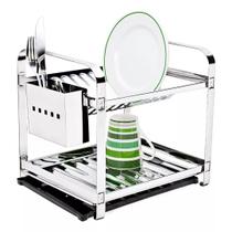 Escorredor de Louças 12 Pratos com Porta Talher Inox e Bandeja Mak-Inox 2212D Escorredor de Louças 12 Pratos com Porta Talher Inox e Bandeja Mak-Inox 2212D