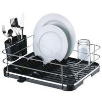 Escorredor De Louças 12 Pratos Preto Aço Cromado Bandeja de Escoamento Future