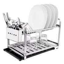 Escorredor de Louças 16 Pratos com Porta Talher Inox e Bandeja Mak-Inox 2216D Escorredor de Louças 16 Pratos com Porta Talher Inox e Bandeja Mak-Inox 2216D