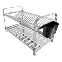 Escorredor de Louças 20 Pratos em Aço Inox com Porta Talher Plastico Mak-Inox 85.07 Escorredor de Louças 20 Pratos em Aço Inox com Porta Talher Plastico Mak-Inox 85.07