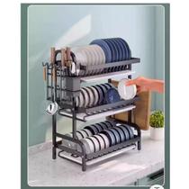 Escorredor De Louças 3 Andar Aço Inoxidável Organizador Moderno Com Porta Talher e Bandeja