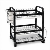 Escorredor de Louças 3 Andares Inox com Porta-Talheres Cozinha (PRETA)