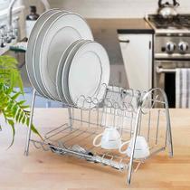 Escorredor De Louças Arthi Max Duplo Cromado Aço Secador Porta Copos 14 Pratos