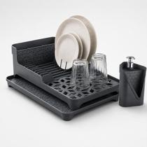 Escorredor de Louças com Porta Talher Bandeja e Dispenser de Detergente UZ Organizador de Pia Escorredor de Louças com Porta Talher Bandeja e Dispenser de Detergente UZ Organizador de Pia