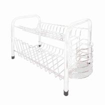 Escorredor de Louças Com Porta Talheres e Copos Branco Duplo