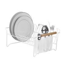 Escorredor De Louças Com Porta Talheres E Copos De Aço E Madeira Teca Escorredor De Louças Com Porta Talheres E Copos De Aço E Madeira Teca
