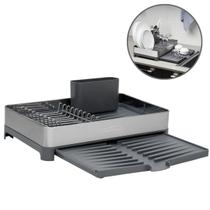 Escorredor de Louças Compacto Aço Inox com Bandeja Coletora Extensível com Escoamento para Cozinhas Modernas Tramontina