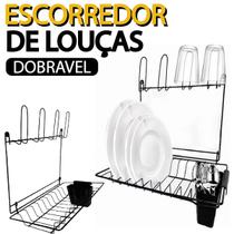 Escorredor de Louças Compacto Dobrável Com Porta Talher Em Aço Resistente Utensílios Para Cozinha