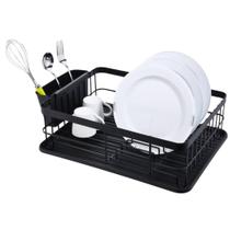 Escorredor de Louças DCASA Preto Moderno com Porta-Talheres e Bandeja Removível 9 Pratos - 43,5cm Escorredor de Louças DCASA Preto Moderno com Porta-Talheres e Bandeja Removível 9 Pratos - 43,5cm