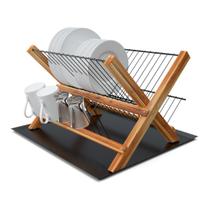 Escorredor de Louças Dobrável em Madeira Teca Aramado Black com Bandeja Stolf