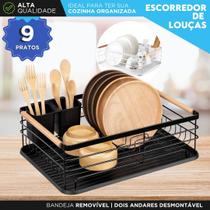 Escorredor de Louças em Aço Inox com Alça de Madeira Bandeja Removível Ideal para Pia e Bancada CHAI Escorredor de Louças em Aço Inox com Alça de Madeira Bandeja Removível Ideal para Pia e Bancada CHAI