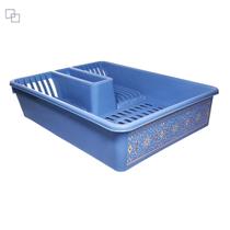 Escorredor de Louças Grande de Plástico Resistente Decorado Azul Clean Organizador de Pia Cozinha Plasútil