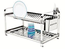 Escorredor De Louças Inox 20 Pratos Com Porta Talheres e Bandeija Coletora