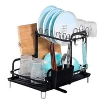 Escorredor de Louças Pratos Grande com Bandeja Cor:Preto - 3KAM