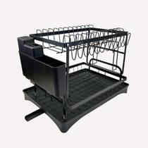 Escorredor de Louças Pratos Grande com Bandeja Preto 2 Andares Escorredor de Louças Pratos Grande com Bandeja Preto 2 Andares