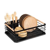 Escorredor de Louças Pratos Metal Com Madeira 43x32cm Com Cesto Tuut Escorredor de Louças Pratos Metal Com Madeira 43x32cm Com Cesto Tuut