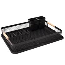 Escorredor de louças rack modern com alça revestida de madeira Escorredor de louças rack modern com alça revestida de madeira