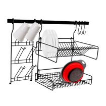 Escorredor de Louças Suspenso Organizador Pia Rack Barra Modular Aço Cook Home - Preto