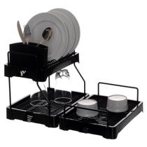 Escorredor De Louças Triplo Porta Talheres Pratos Copos Prime Smart Preto - 13527 Metaltru Escorredor De Louças Triplo Porta Talheres Pratos Copos Prime Smart Preto - 13527 Metaltru