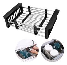 Escorredor de Pia Ajustável Extensível Inox Multiuso Com Alças Retráteis