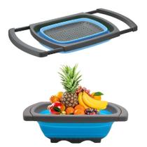 Escorredor De Pia Silicone Retrátil Alca Ajustável Massas Macarrão Legumes Frutas Grande - Azul