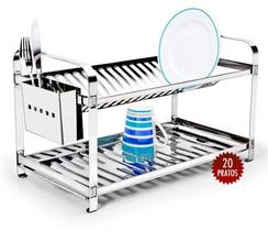 Escorredor de Pratos 20 Pratos - Montado Porta Talher Em Aço Inox 100% Original