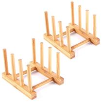 Escorredor de Pratos de Madeira de Bambu para Cozinha - Pratos/Tigelas/Xícaras/Tampas de Panelas/Livros