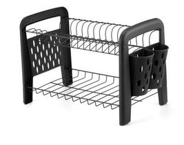Escorredor De Pratos E Talheres Porta Copos Duplo Preto