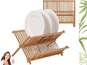 Escorredor de Pratos Louças Em Bambu 18 pratos Cozinha Moderna