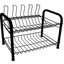 Escorredor De Pratos Para 12 Pratos 5 Copos E Talheres Duplo - Preto